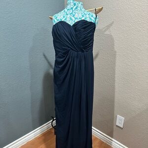 Dessy Collection Navy blue elegant Dress. Old money, quiet luxury, soft girl
